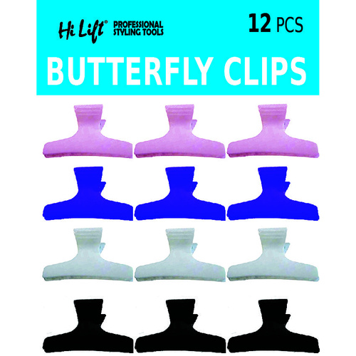 HI LIFT BUTTERFLY CLIPS 12pcs - Assorted Colours