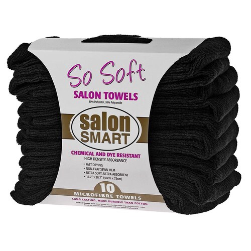 SALON SMART SO SOFT MICROFIBRE SALON TOWELS 10pk - Black