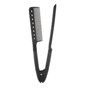 Hairdressing Folding V Styling Straightening Comb - Black